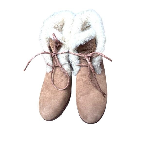 UGG JEOVANA CHESTNUT SUEDE WATERPROOF ANKLE WEDGE BOOTIES BOOTS SIZE 8.5 WOMENS - Picture 2 of 5